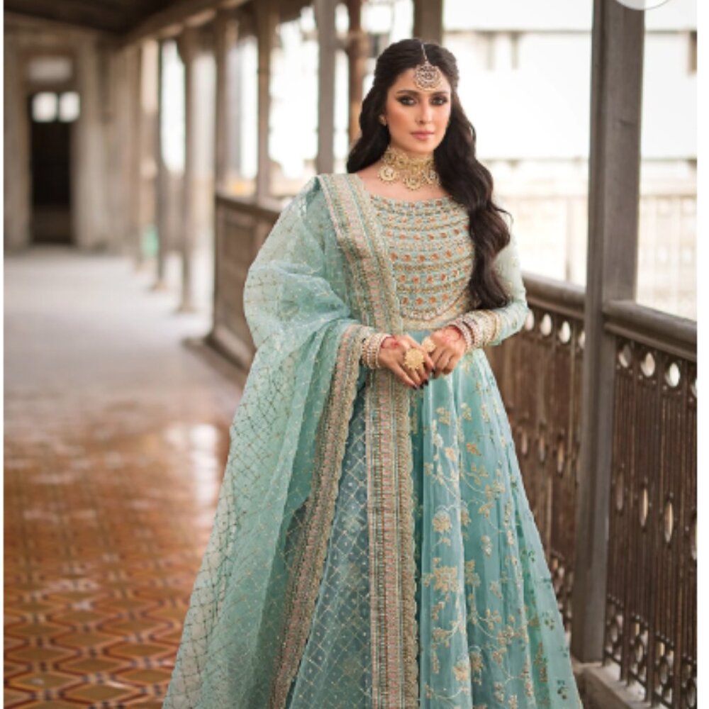 Erum Khan “Shahbano” Ice‑Blue Embellished Set – Size L (Pre-loved)